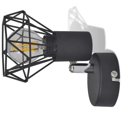 Απλίκα Τοίχου 2 τεμ. Βιομηχανικό Στιλ Μαύρη με Λαμπτήρα LED Filament