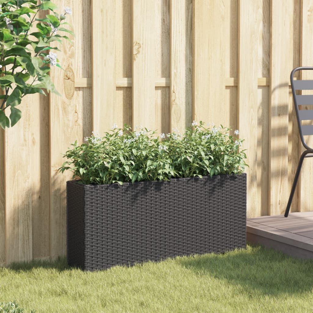 vidaXL Ζαρντινιέρα Κήπου Μαύρη 90x20x40εκ. Συνθ. Ρατάν με 2 Γλάστρες