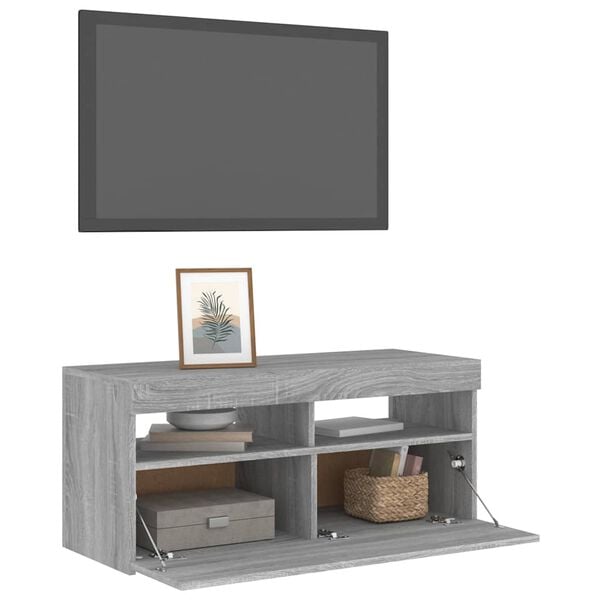 vidaXL Έπιπλο Τηλεόρασης με LED Γκρι Sonoma 90x35x40 εκ.