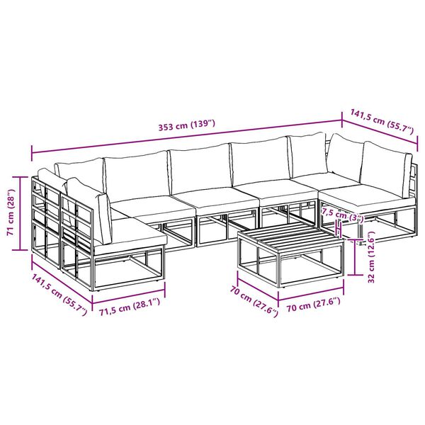 vidaXL Σετ Καναπέ Κήπου 8 pcs Μαύρο 70 x 70 x 32 εκ Αλουμίνιο