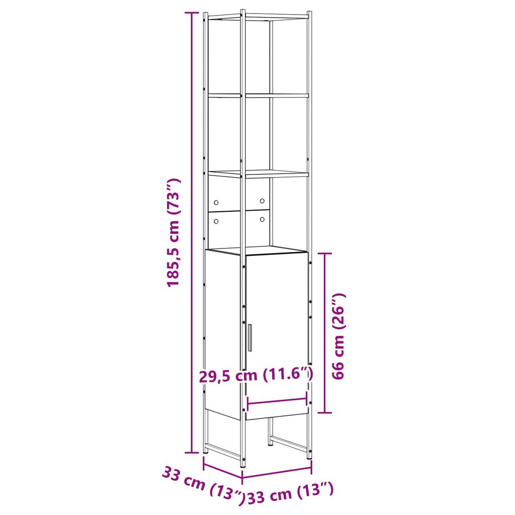 vidaXL Ντουλάπι Μπάνιου Sonoma Oak 33x33x185,5 cm Επεξεργασμένο ξύλο