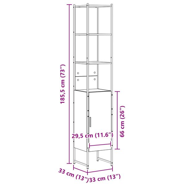 vidaXL Ντουλάπι Μπάνιου Sonoma Oak 33x33x185,5 cm Επεξεργασμένο ξύλο