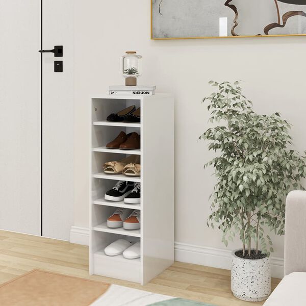 vidaXL Παπουτσοθήκη Γυαλιστερό Γκρι 31,5 x 35 x 90 εκ. από Επεξ. Ξύλο