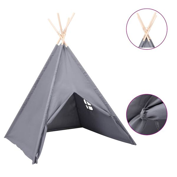 vidaXL Σκηνή Teepee Παιδική Γκρι 120x120x150 εκ. Peach Skin με Σάκο