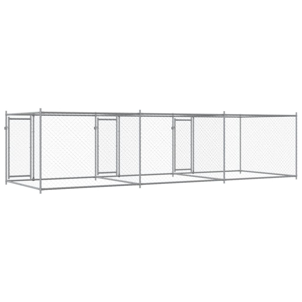 vidaXL Κλουβί Σκύλου με Πόρτες Γκρι 6x2x1,5 μ. Γαλβανισμένος Χάλυβας