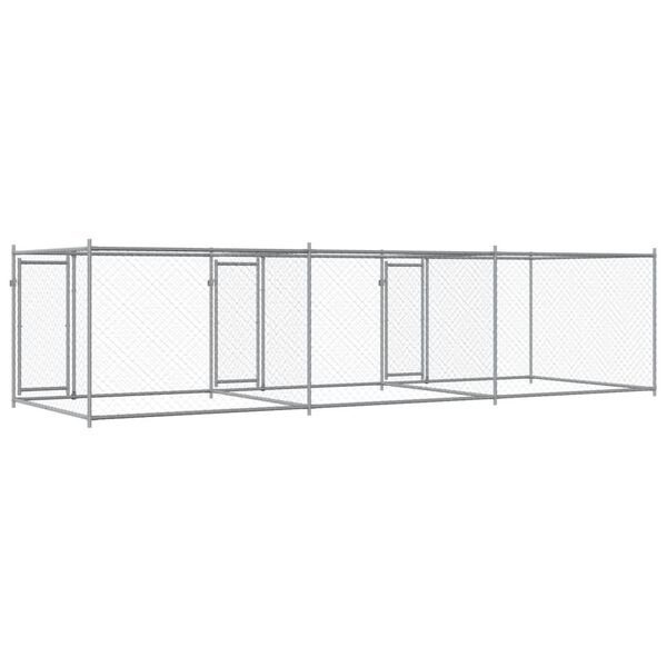 vidaXL Κλουβί Σκύλου με Πόρτες Γκρι 6x2x1,5 μ. Γαλβανισμένος Χάλυβας