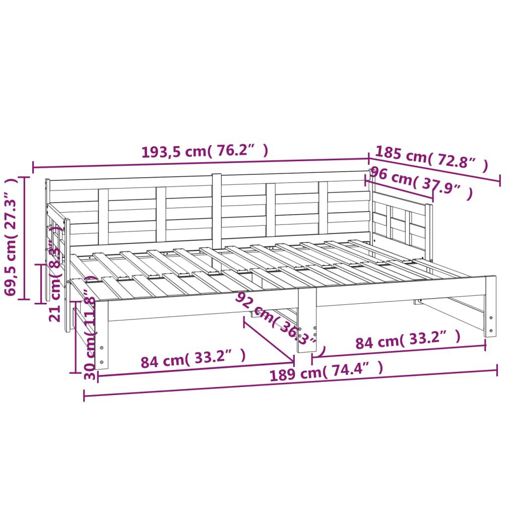 vidaXL Καναπές Κρεβάτι Συρόμενος Λευκός 2x(90x190) εκ. από Μασίφ Πεύκο