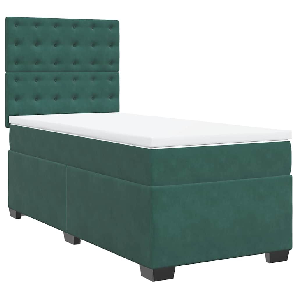vidaXL Κρεβάτι Boxspring με Στρώμα Σκούρο Πράσινο 100x200εκ. Βελούδινο