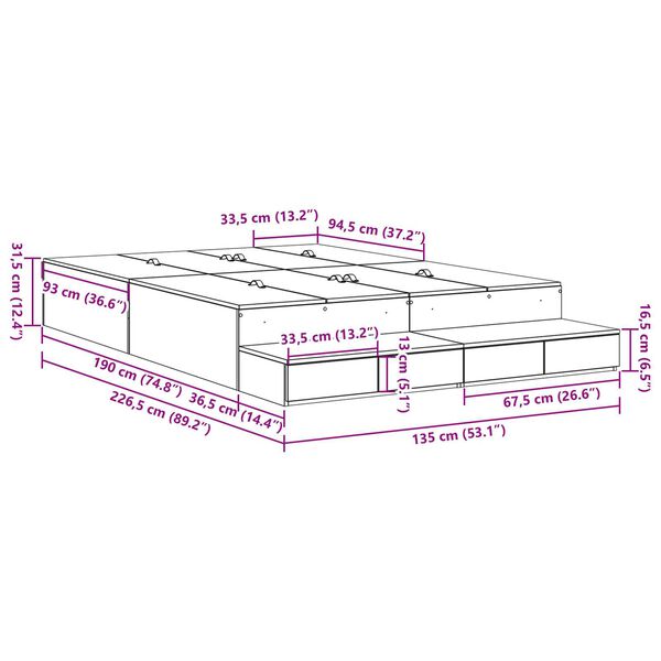 vidaXL Κρεβάτι Αποθήκευσης σε Χρώμα Σοένα 135x190 εκ.