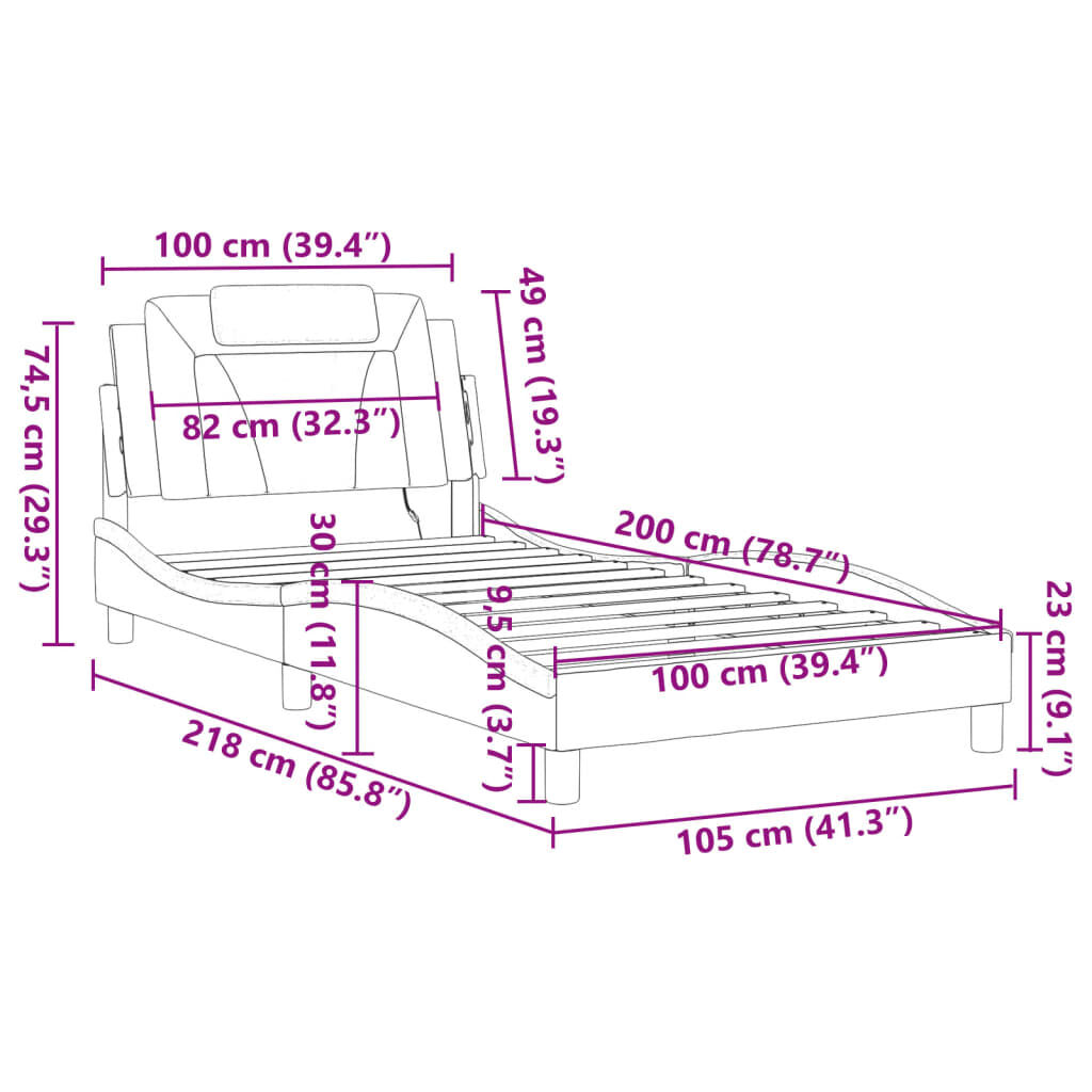 vidaXL Πλαίσιο Κρεβατιού με LED Λευκό 100x200 εκ. Συνθετικό Δέρμα