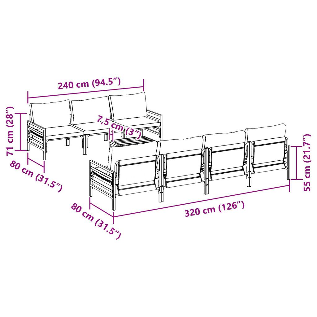 vidaXL Σετ Καναπέ Κήπου με μαξιλάρι με μαξιλάρι 8 pcs Ανθρακί 70 x 70.5 x 31.5 εκ