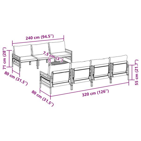 vidaXL Σετ Καναπέ Κήπου με μαξιλάρι με μαξιλάρι 8 pcs Ανθρακί 70 x 70.5 x 31.5 εκ