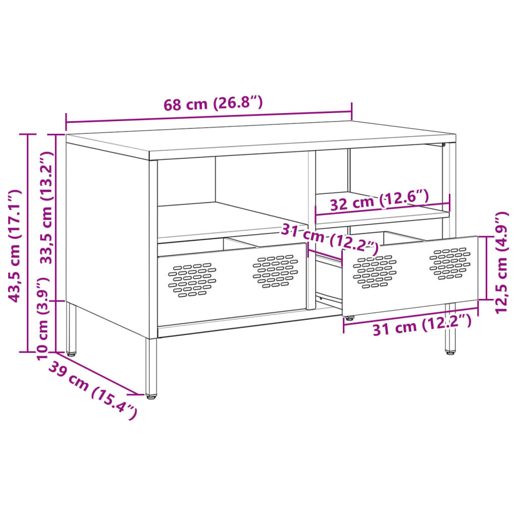 vidaXL Έπιπλο Τηλεόρασης Λαδί 68 x 39 x 43,5 εκ. Χάλυβας Ψυχρής Έλασης