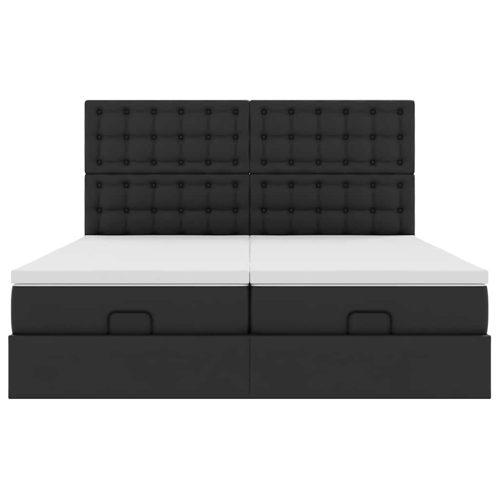 vidaXL Οθωμανικό κρεβάτι με στρώματα Μαύρο 180x200cm Faux Leather
