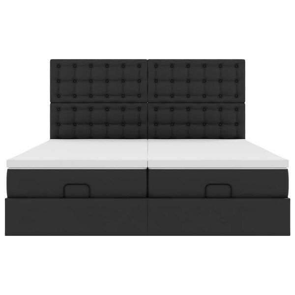 vidaXL Οθωμανικό κρεβάτι με στρώματα Μαύρο 180x200cm Faux Leather