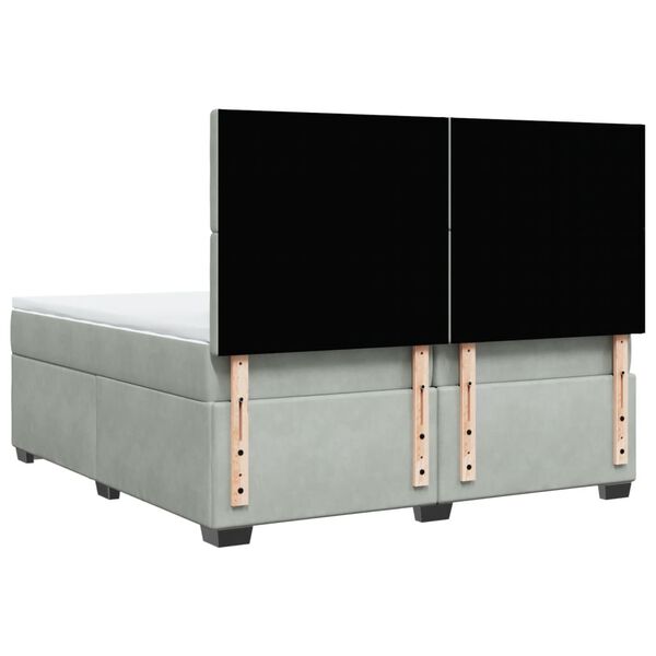 vidaXL Κρεβάτι Boxspring με Στρώμα Ανοιχτό Γκρι 200x200 εκ. Βελούδινο