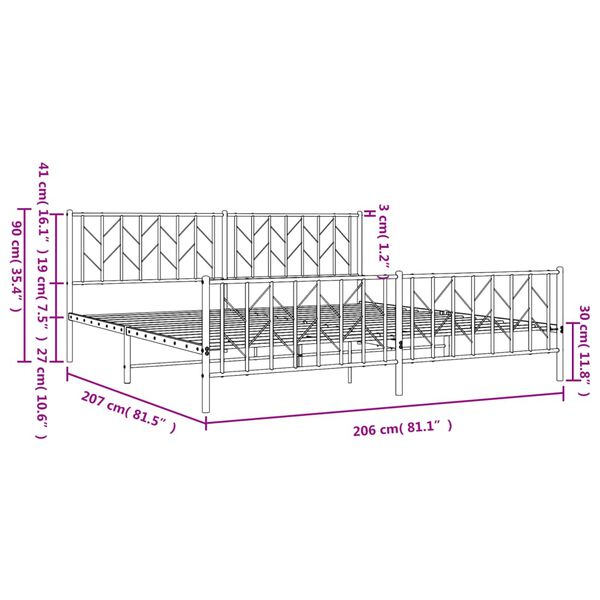 vidaXL Πλαίσιο Κρεβατιού με Κεφαλάρι&Ποδαρικό Μαύρο 200x200εκ. Μέταλλο