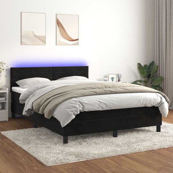 vidaXL &Kappa;&rho;&epsilon;&beta;ά&tau;&iota; Boxspring &mu;&epsilon; &Sigma;&tau;&rho;ώ&mu;&alpha; & LED &Mu;&alpha;ύ&rho;&omicron; 140x200 &epsilon;&kappa;. &Beta;&epsilon;&lambda;&omicron;ύ&delta;&iota;&nu;&omicron;