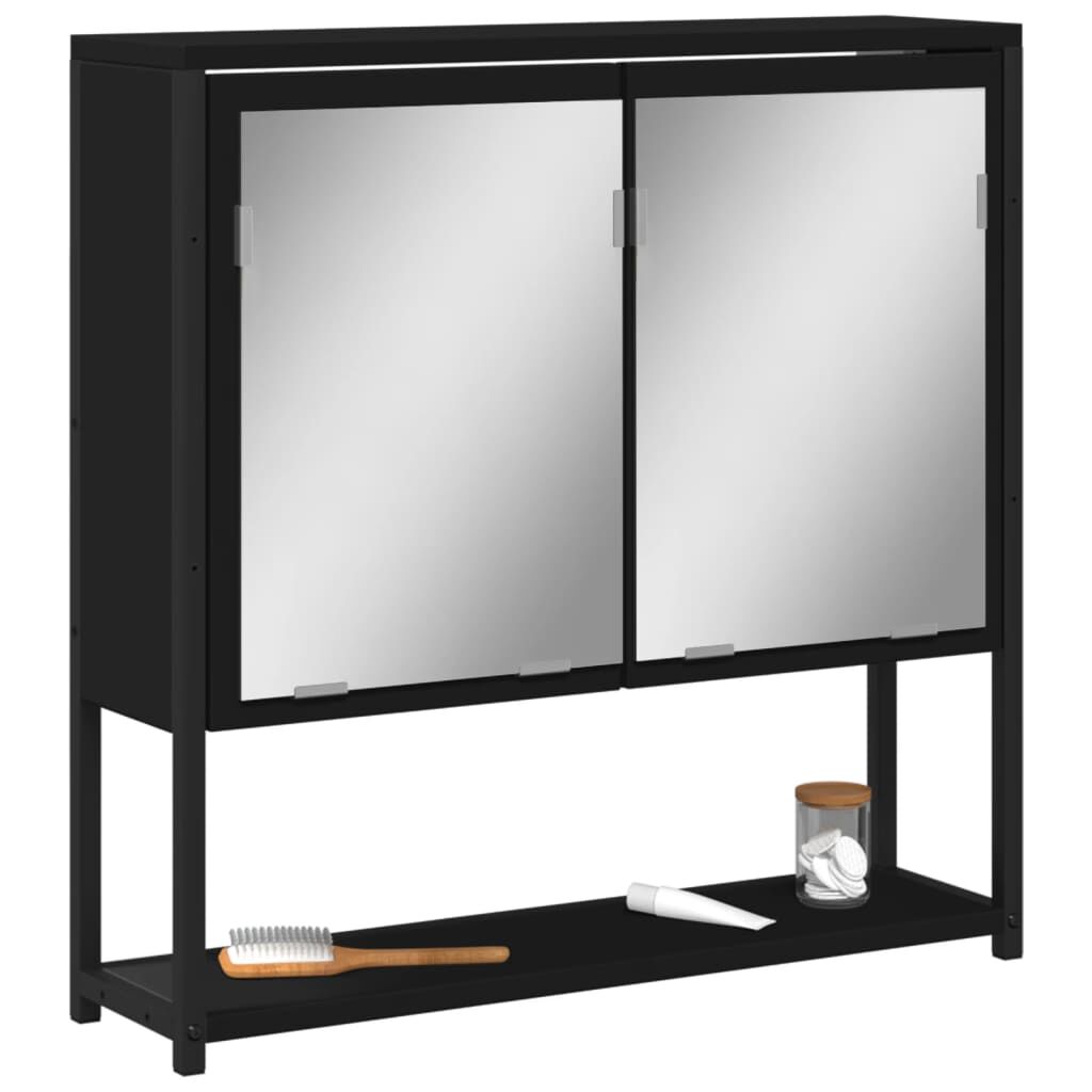vidaXL Καθρέφτης Μπάνιου με Ντουλάπι Μαύρος 60x16x60 εκ. Επεξ. Ξύλο