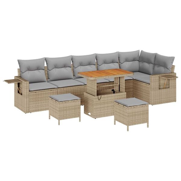 vidaXL Σετ Καναπέ Κήπου Ρυθμιζόμενο ύψος 9 pcs Μπεζ συνθετικό ρατάν