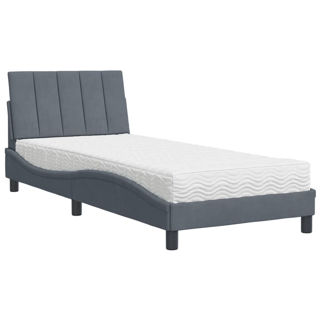 vidaXL Κρεβάτι με Στρώμα Σκούρο Γκρι 90x190 εκ. Βελούδινο