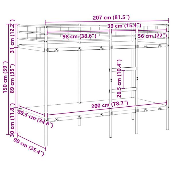vidaXL Κουκέτα χωρίς στρώμα Λευκό 90x200 cm Ατσάλι