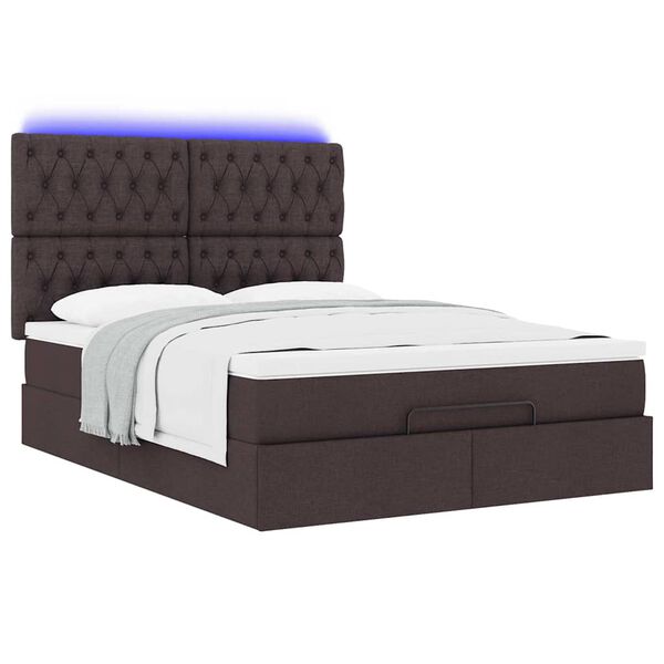 vidaXL Οθωμανικό κρεβάτι με στρώμα & LEDs Σκούρο καφέ 140x200cm ύφασμα