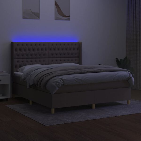 vidaXL &Kappa;&rho;&epsilon;&beta;ά&tau;&iota; Boxspring &mu;&epsilon; &Sigma;&tau;&rho;ώ&mu;&alpha; & LED Taupe 180x200 &epsilon;&kappa;. &Upsilon;&phi;&alpha;&sigma;&mu;ά&tau;&iota;&nu;&omicron;