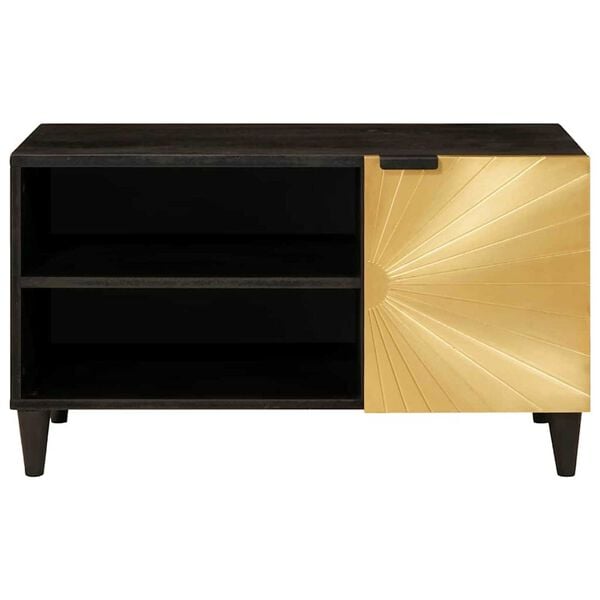 vidaXL Ντουλάπι TV Μαύρο και Χρυσό 80 x 33 x 46 εκ Μασίφ ξύλο μάνγκο