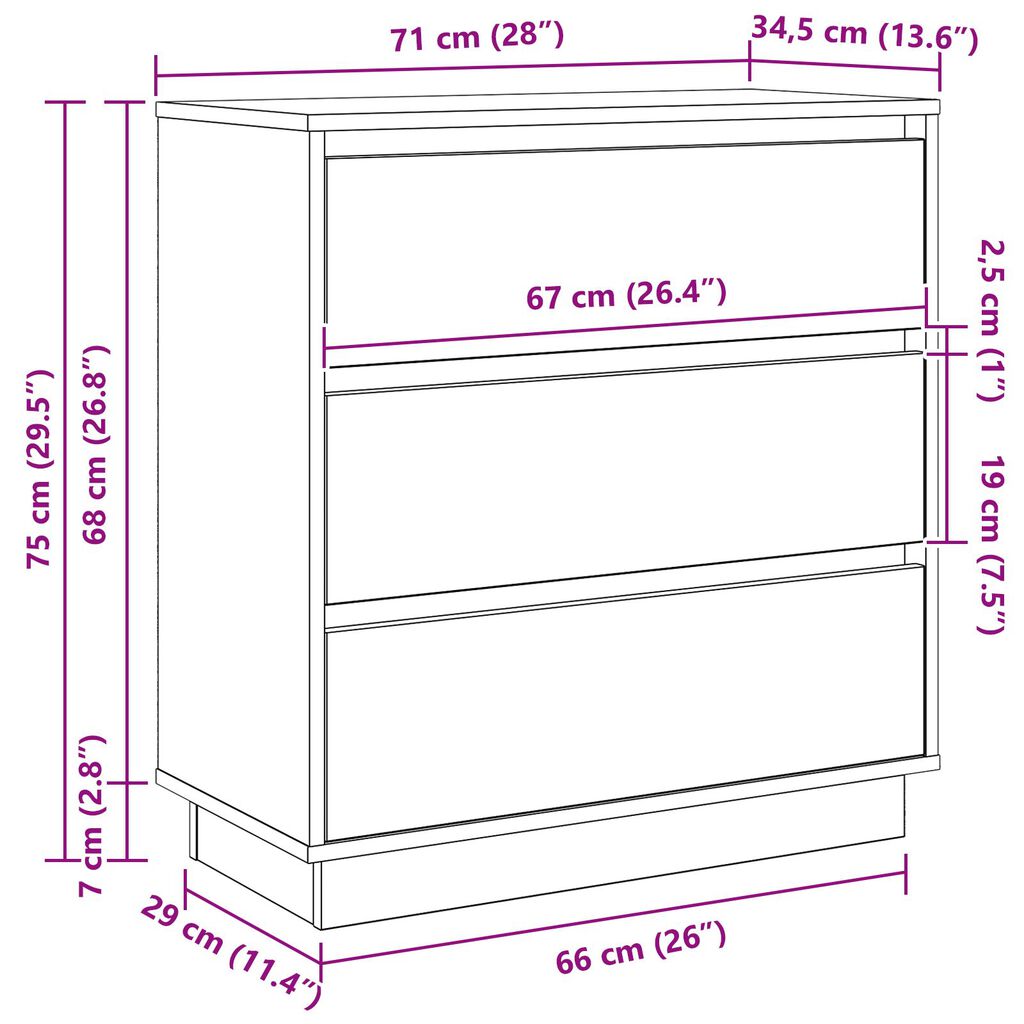 κομοδίνο vidaXL με LED Γκρι Σκυρόδεμα 71x34,5x75 εκ. Επεξεργασμένο Ξύλο