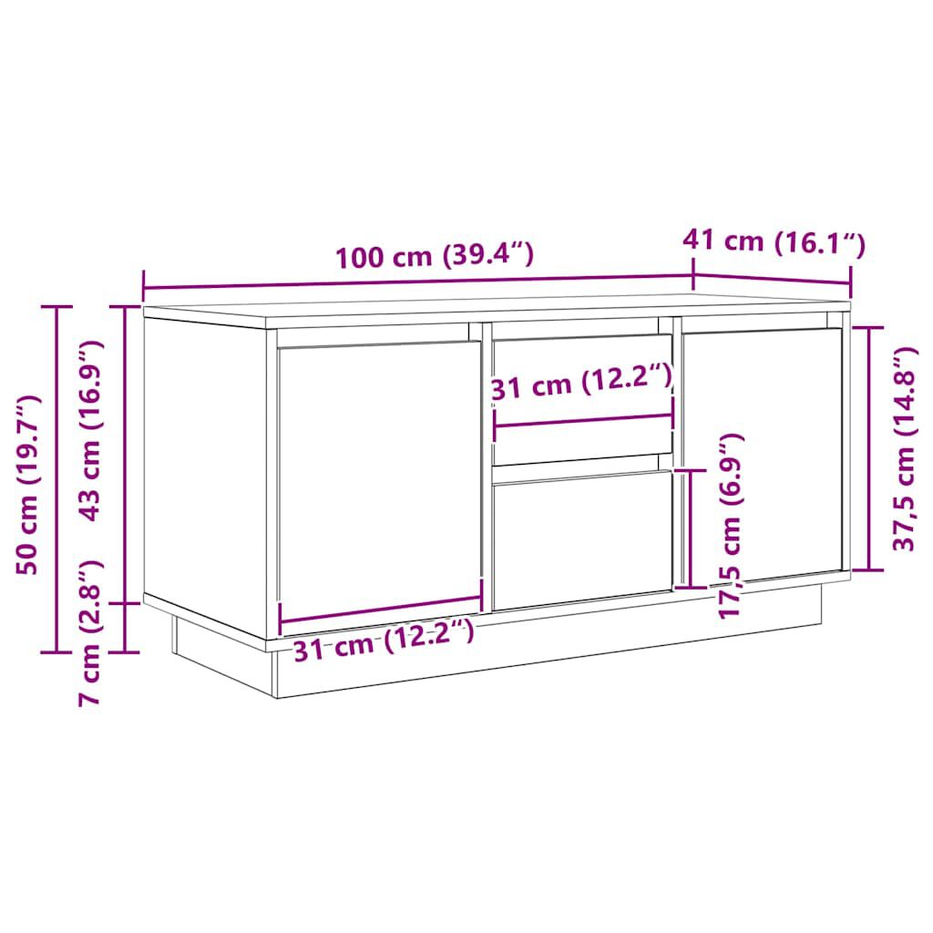 vidaXL Έπιπλο Τηλεόρασης με LED Καπνιστή Δρυς 100x41x50 εκ.
