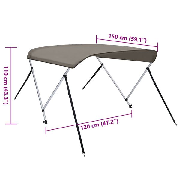 vidaXL Τέντα Σκάφους με 2 Αψίδες Γκρι 150x120x110 εκ.