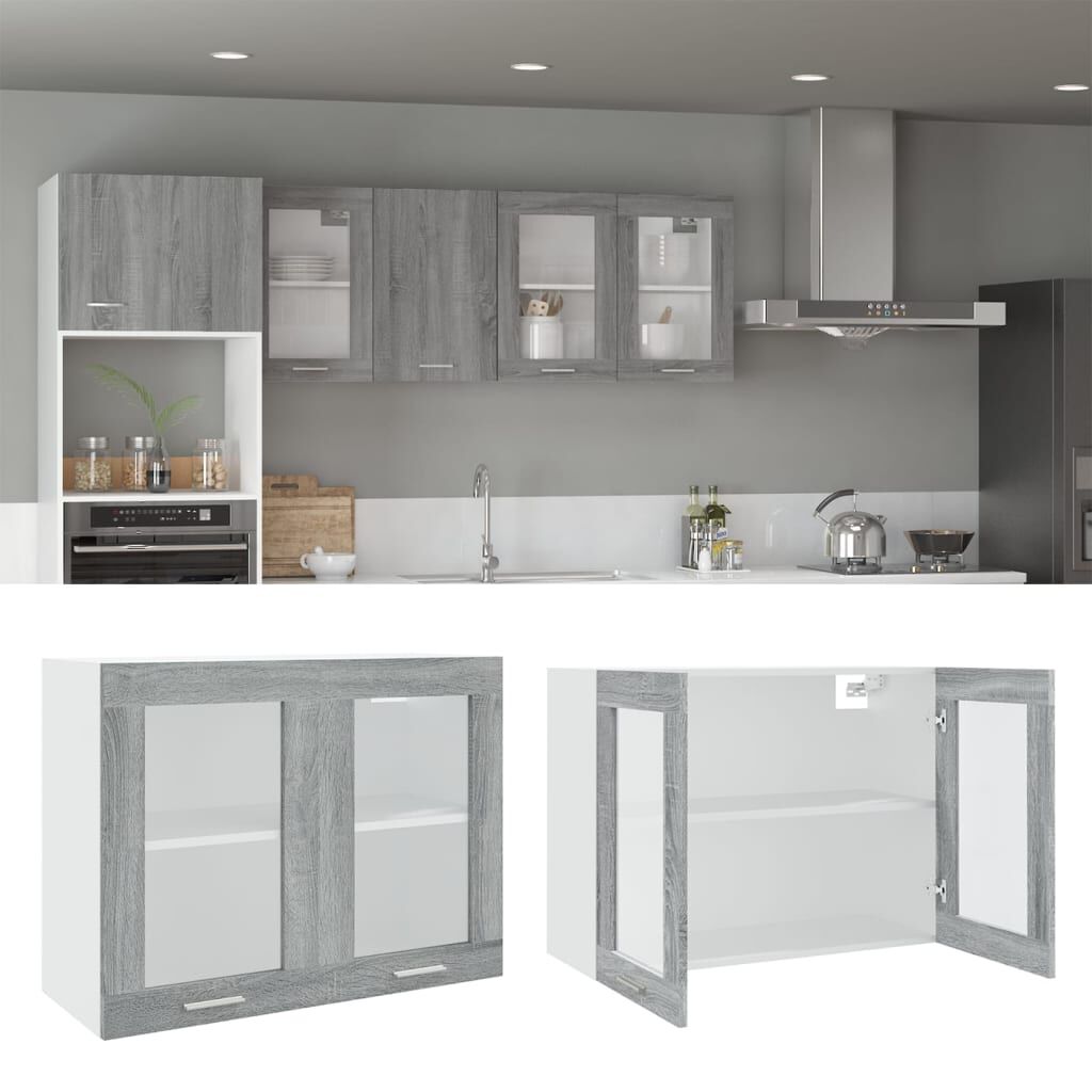vidaXL Κρεμαστό Ντουλάπι Γυάλινο Lyon Γκρι Sonoma 80x31x60εκ.