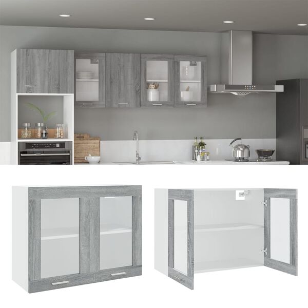 vidaXL Κρεμαστό Ντουλάπι Γυάλινο Lyon Γκρι Sonoma 80x31x60εκ.
