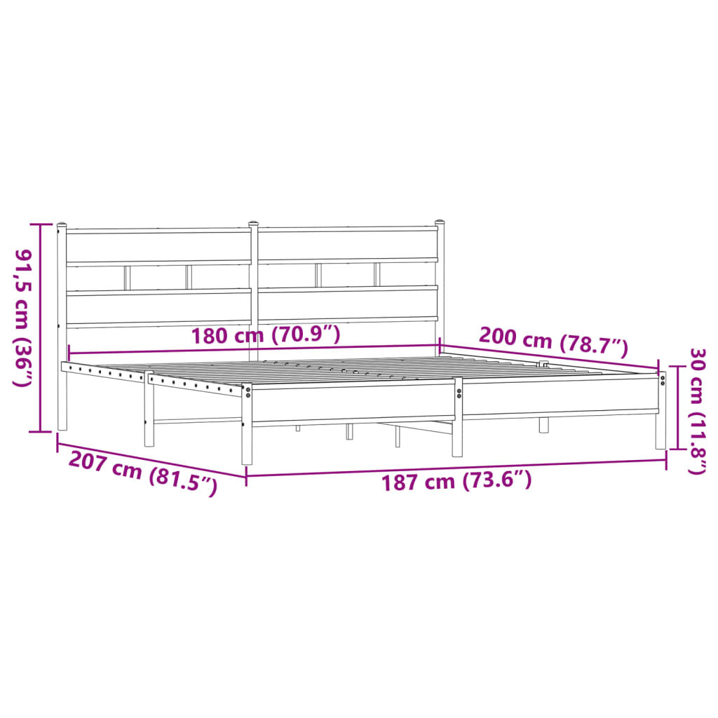 vidaXL Σκελετός Κρεβ. Χωρίς Στρώμα Καφέ Δρυς 180x200 εκ. Μεταλλικό