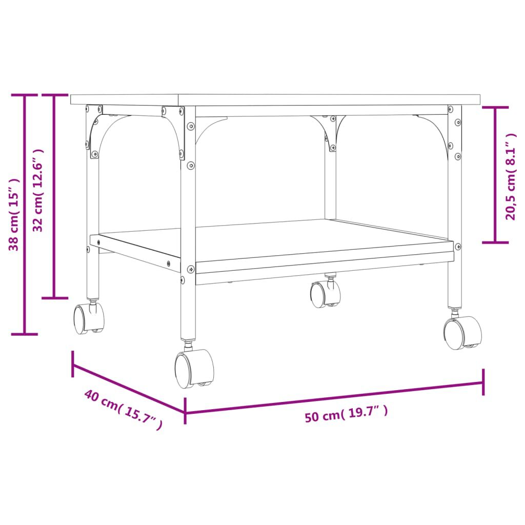 vidaXL Βάση Εκτυπωτή 2 Επιπέδων Μαύρη 50x40x38 εκ. Επεξεργασμένο Ξύλο