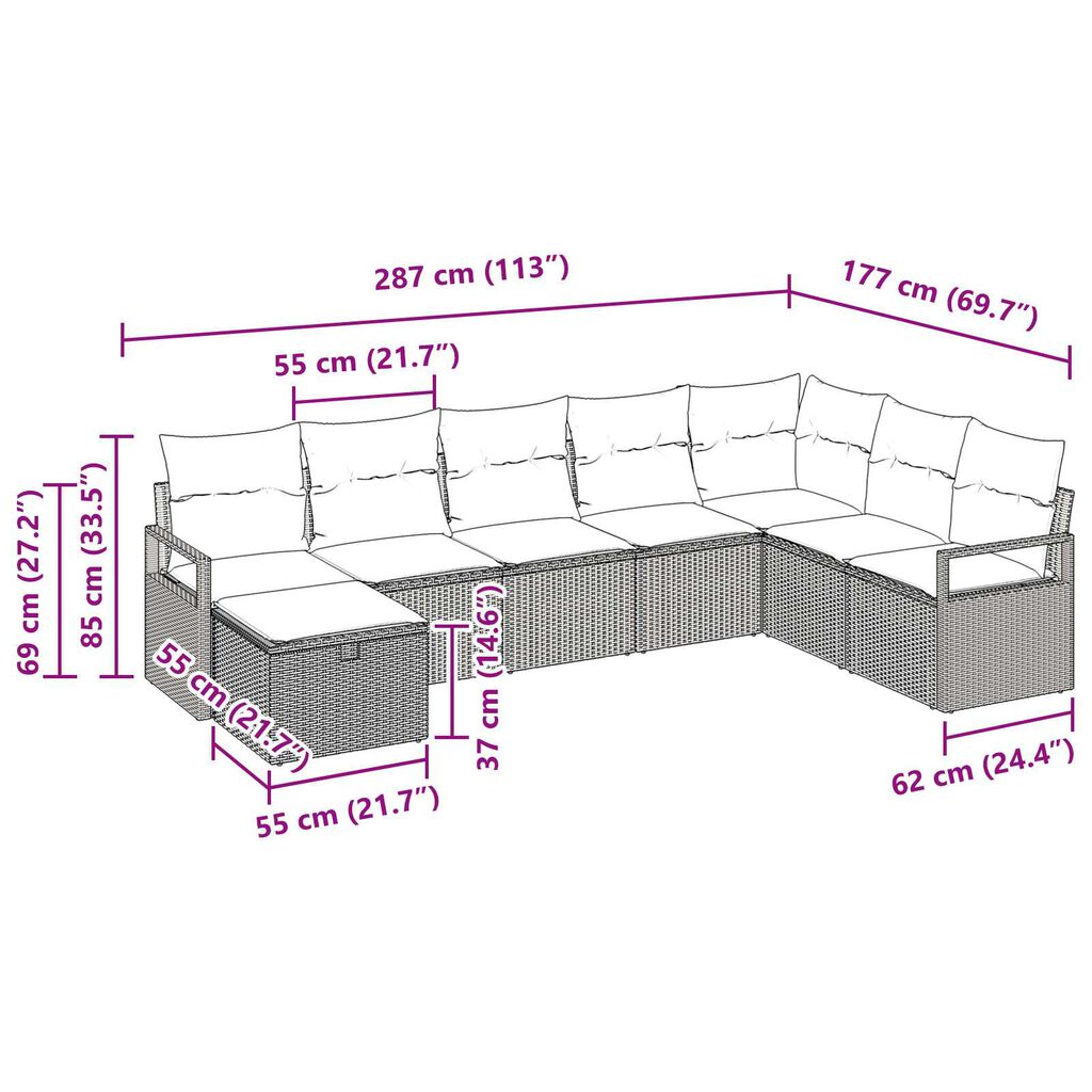 vidaXL Σετ Καναπέ Κήπου 8 pcs Ανοιχτό γκρι Πολυ ράταν