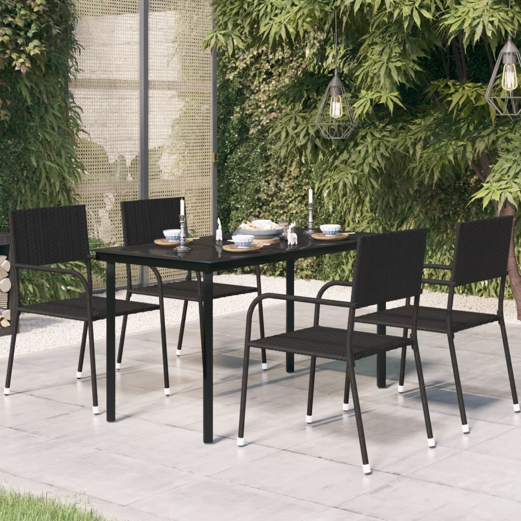 vidaXL Τραπεζαρία Κήπου Μαύρη 140 x 70 x 74 εκ. από Ατσάλι / Γυαλί