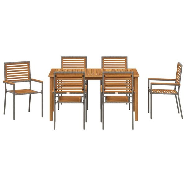 vidaXL Σέτ φαγητού για κήπο 7 pcs Γκρι Πολυ ράταν