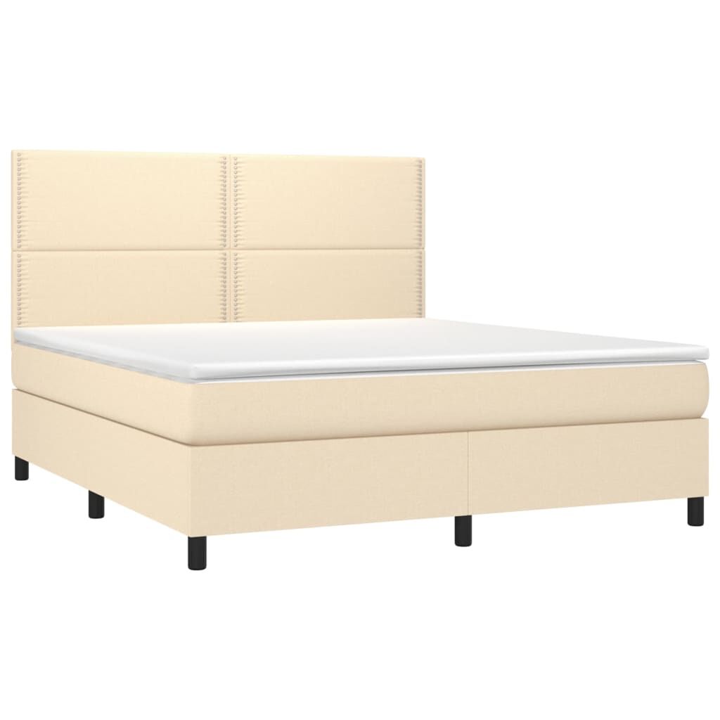 vidaXL Κρεβάτι Boxspring με Στρώμα & LED Κρεμ 180x200 εκ. Υφασμάτινο
