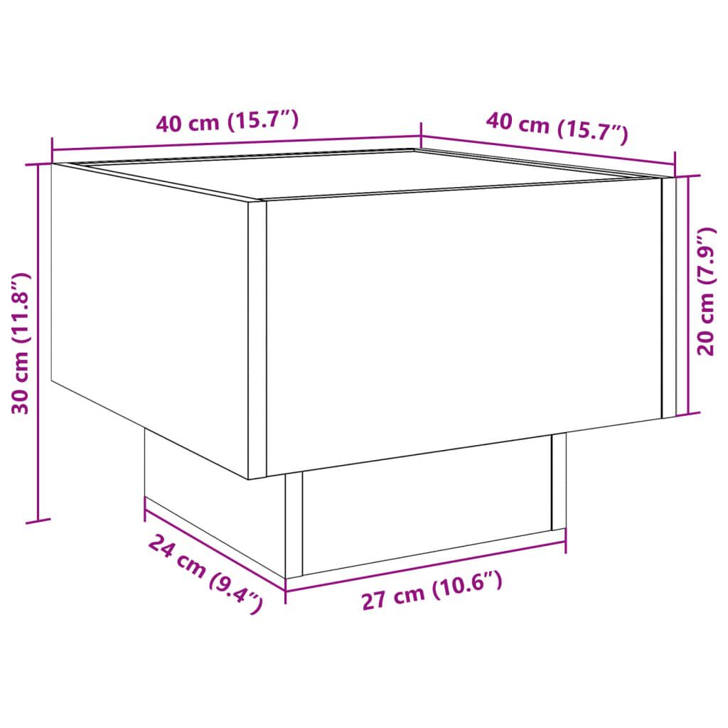 vidaXL Τραπέζι Βοηθητικό με LED Γκρι 40x40x30 εκ. Επεξεργασμένο Ξύλο