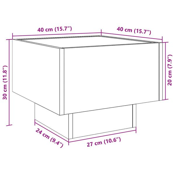 vidaXL Τραπέζι Βοηθητικό με LED Γκρι 40x40x30 εκ. Επεξεργασμένο Ξύλο