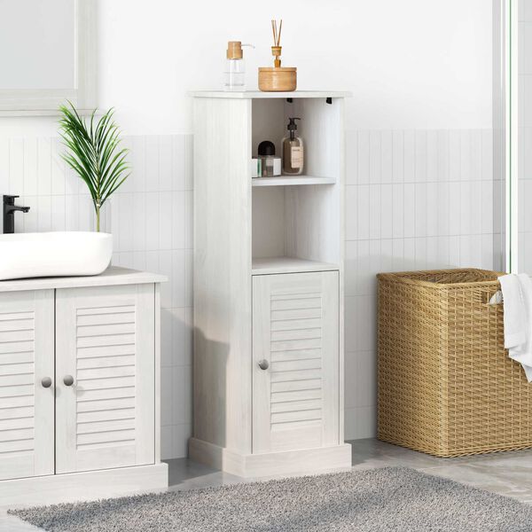 vidaXL Ντουλάπι Μπάνιου Λευκό 37 x 34 x 110 εκ Μασίφ ξύλο πεύκου