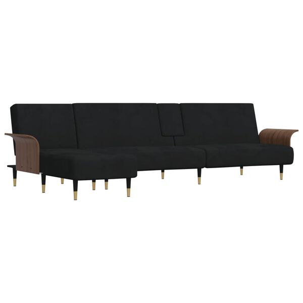 vidaXL Καναπές Κρεβάτι Γωνιακός Μαύρος 279 x 140 x 70 εκ. Βελούδινος