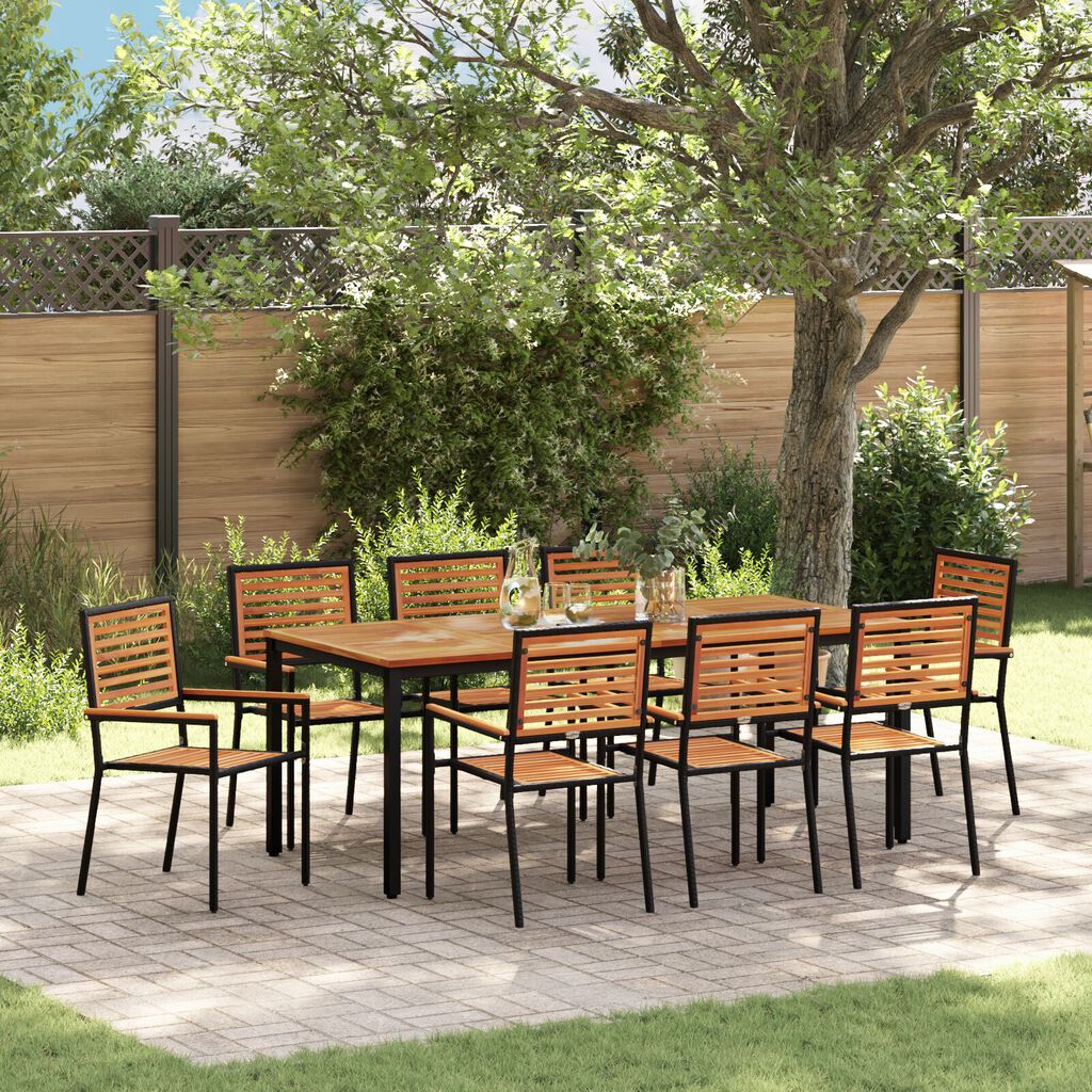 vidaXL Σέτ φαγητού για κήπο 9 pcs Μαύρο 200 x 100 x 75 cm