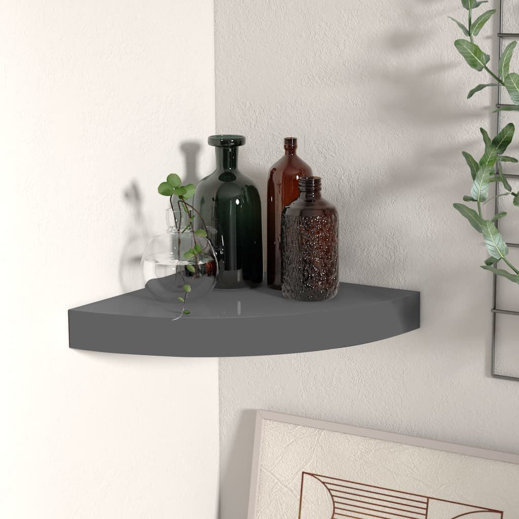 vidaXL Ράφι Τοίχου Γωνιακό Γυαλιστερό Γκρι 25 x 25 x 3,8 εκ. από MDF