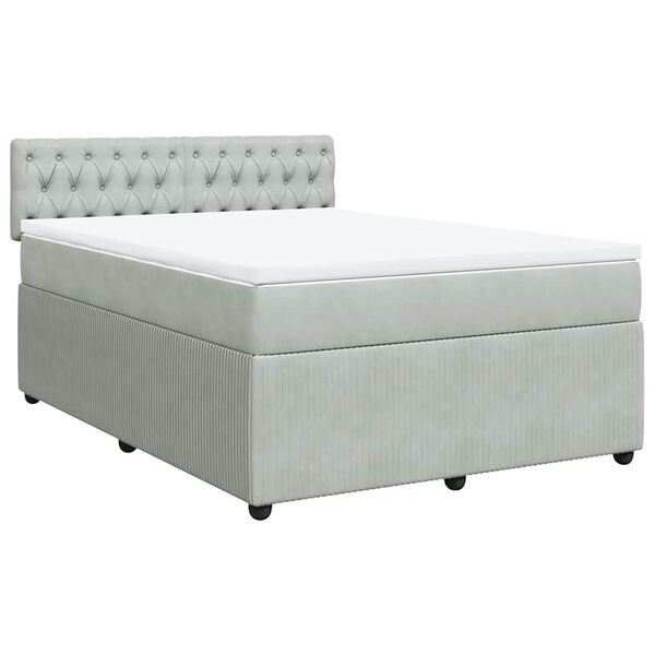 vidaXL Κρεβάτι Boxspring με Στρώμα Ανοιχτό Γκρι 160x200 εκ. Βελούδινο
