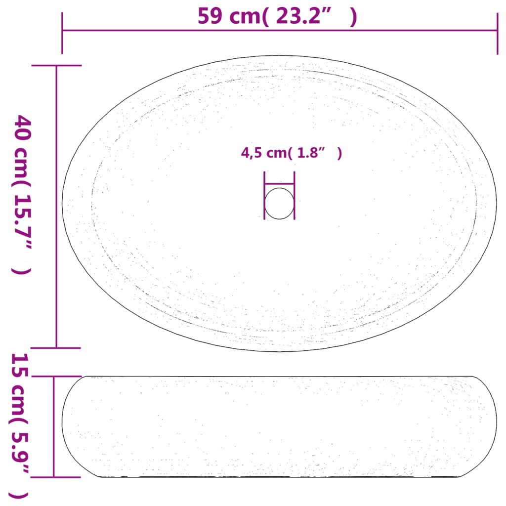 vidaXL Νιπτήρας Οβάλ Γκρι 59 x 40 x 15 εκ. Κεραμικός