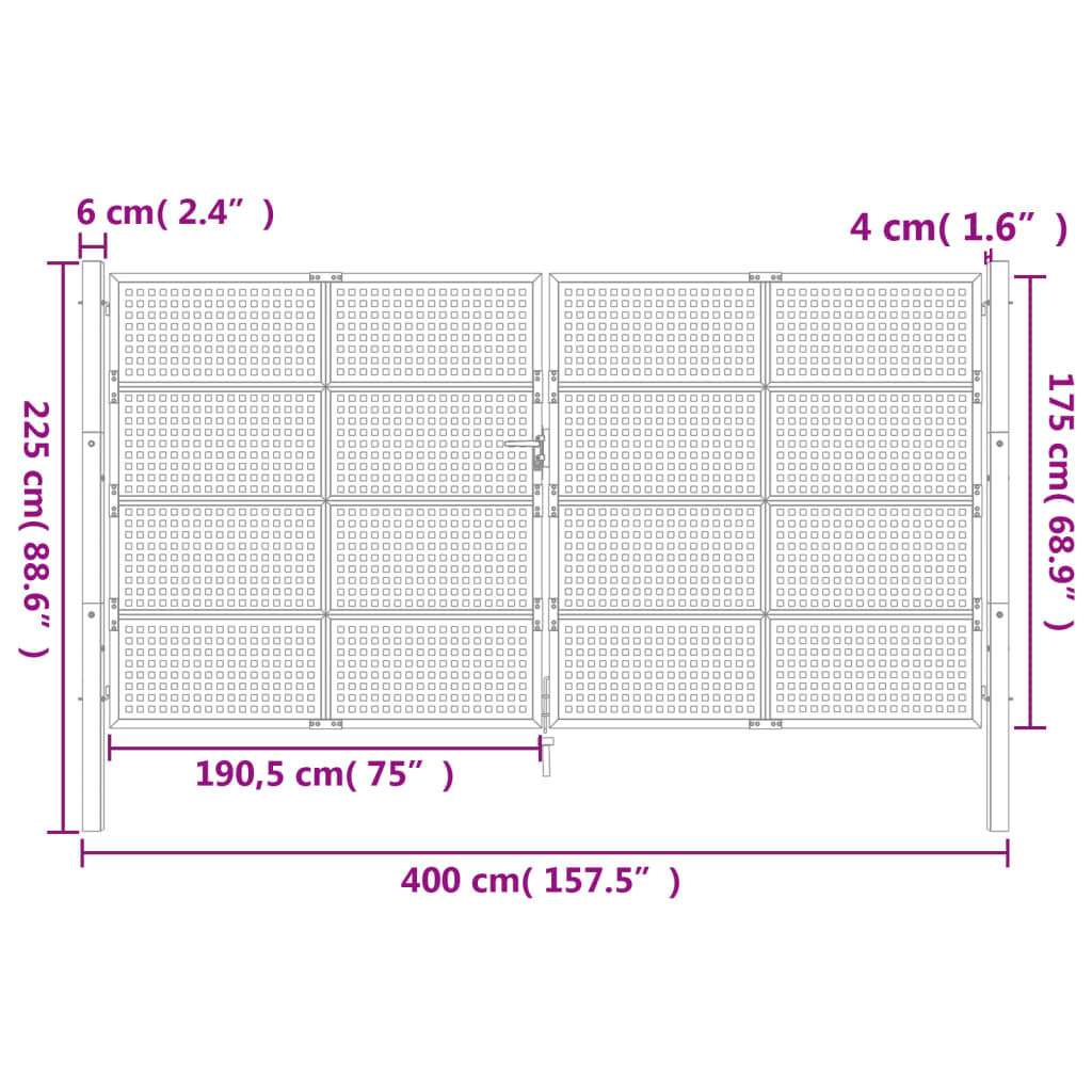 vidaXL Πύλη Κήπου Ανθρακί 400 x 175 εκ. Ατσάλινη