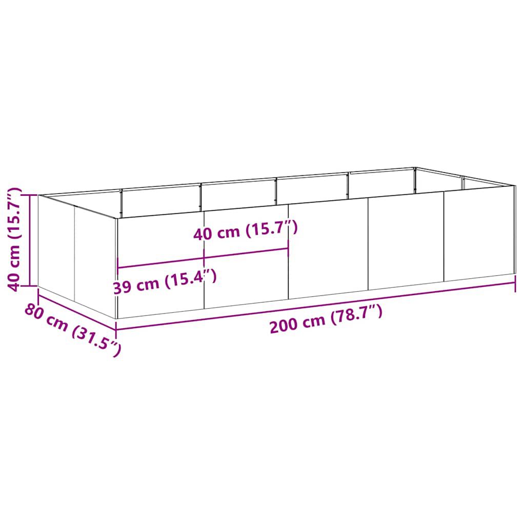 vidaXL Ζαρντινιέρα 200x80x40 εκ. από Γαλβανισμένο Ατσάλι